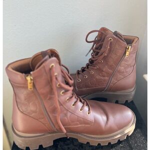 Coach Brown MENS LACE UP ZIP UP LEATHER BOOTS MONOGRAM BROWN SIZE 12D